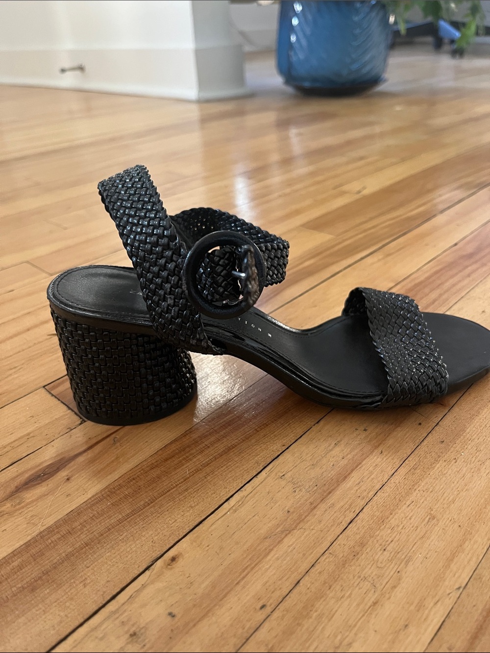 Black Braided Strap Women's Sandals - Classic Summer Heel - Picture 2 of 4